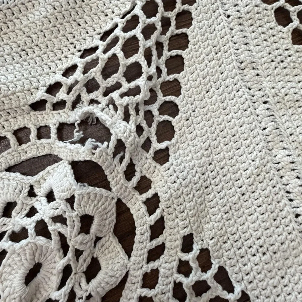 Vintage Handmade Crochet Table Topper 37x34 Floral Medallion Read Description